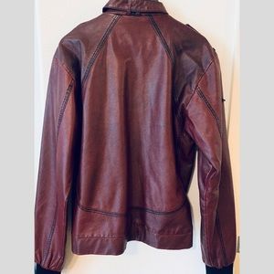 Black apple red faux leather jacket